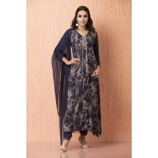 CTL-115 NAVY BLUE CHIFFON AND RAYON PARTY WEAR READY MADE SUIT